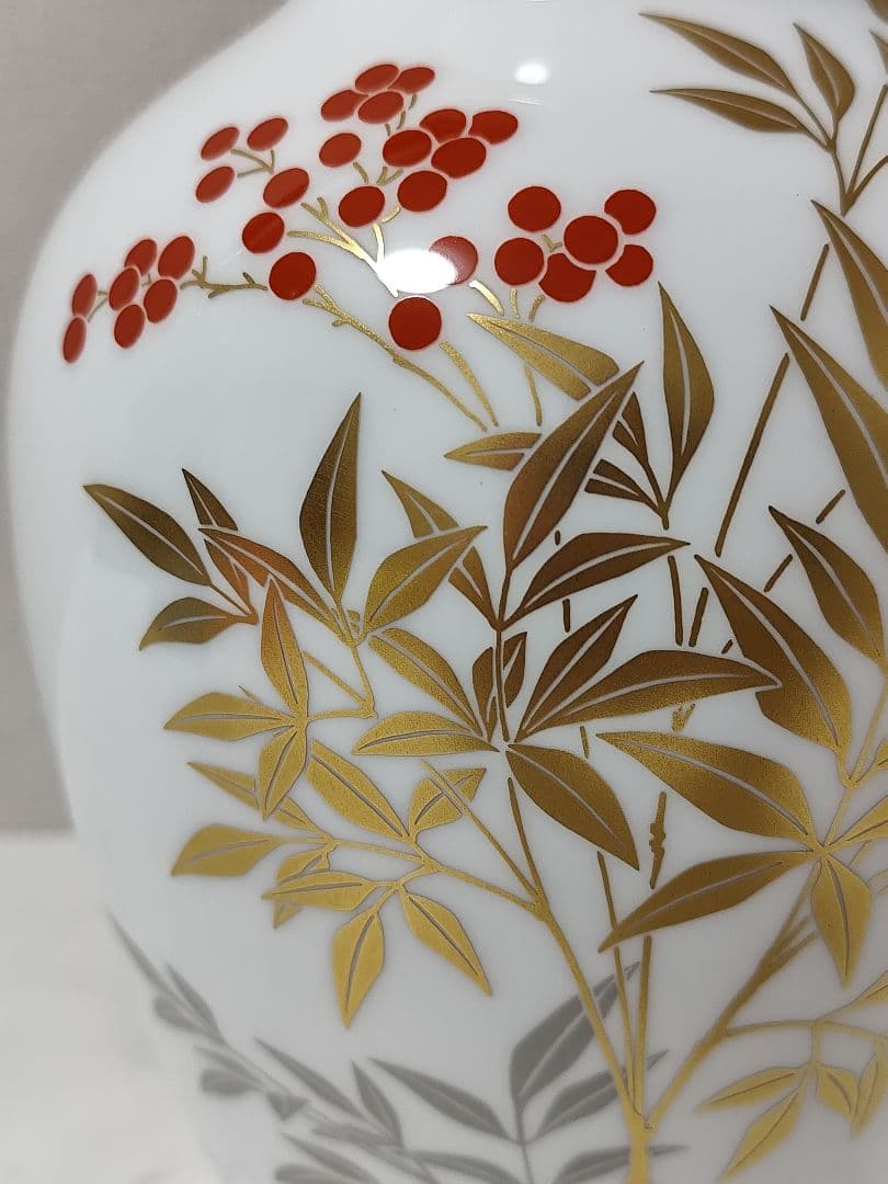 [希少] 大倉陶園 OKURA 花瓶 花器 南天 金彩 フラワーベース