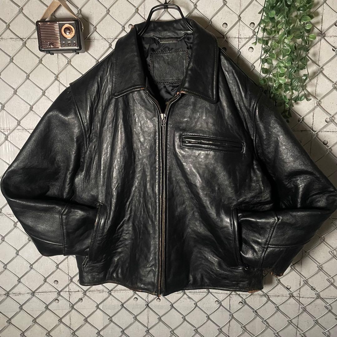 MIDCOAST ライダースジャケット 羊革 革ジャン 本革 短丈 黒 M