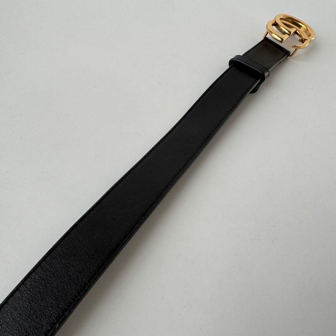 【美品】GUCCI　ベルト　黒　GGマーモント　ゴールド　レザー　ロゴバックル