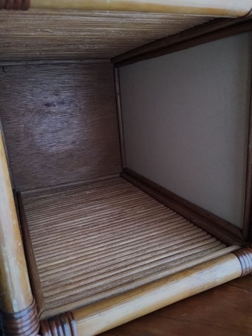 昭和レトロ ラタン ごみ箱 籐家具 バスケット 収納ケース 木製 ダストボックス