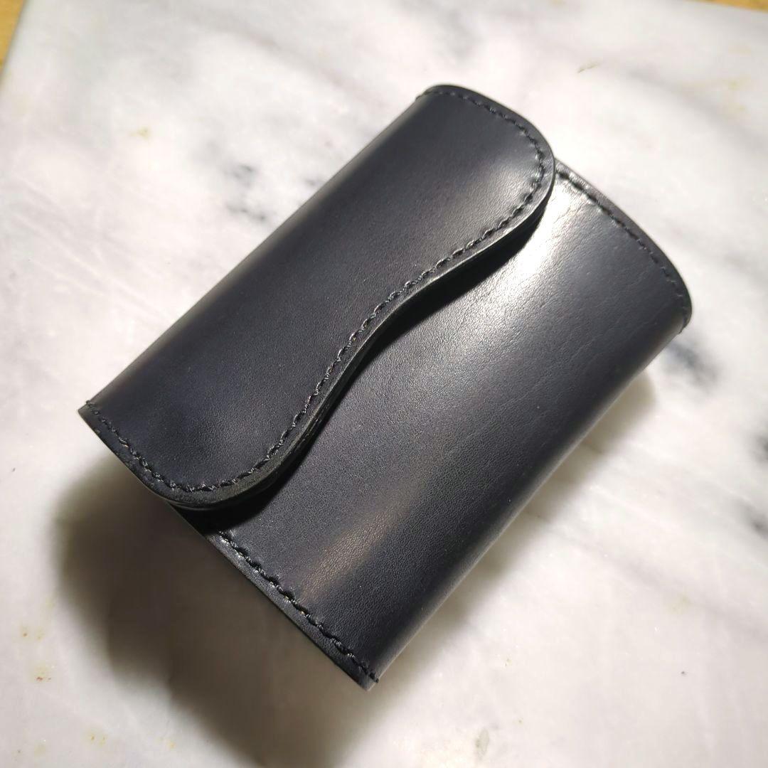 姫路ヌメ革 ハンドメイド 2つ折り財布 ブラック ショートウォレット 黒 新品
