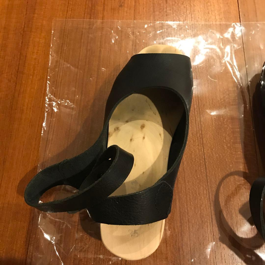 再値下げ　trippen アンクルベルト　ウッドウェッジソール　レザーサンダル