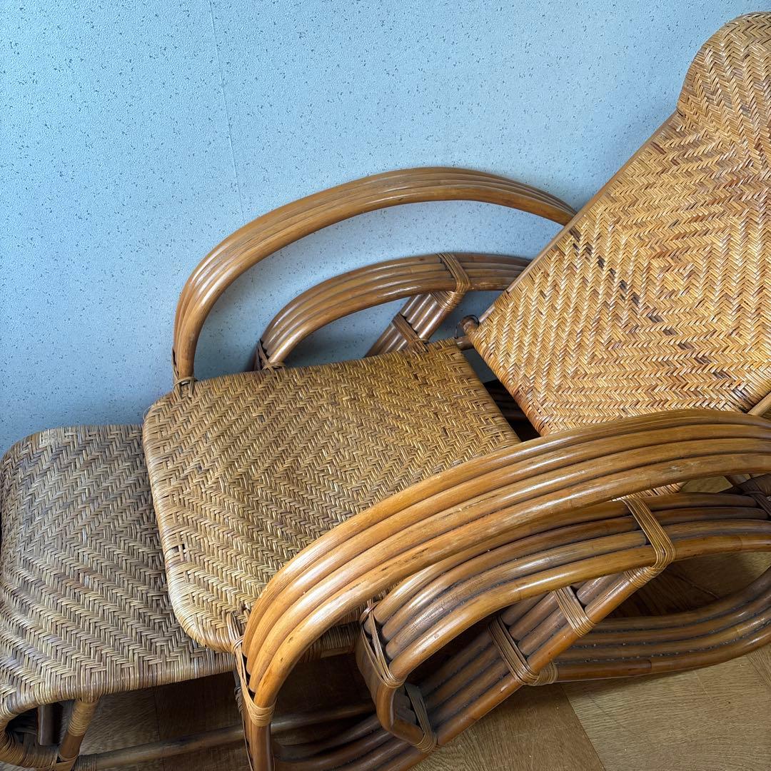 ラタン リクライニングチェア アームレスト付き