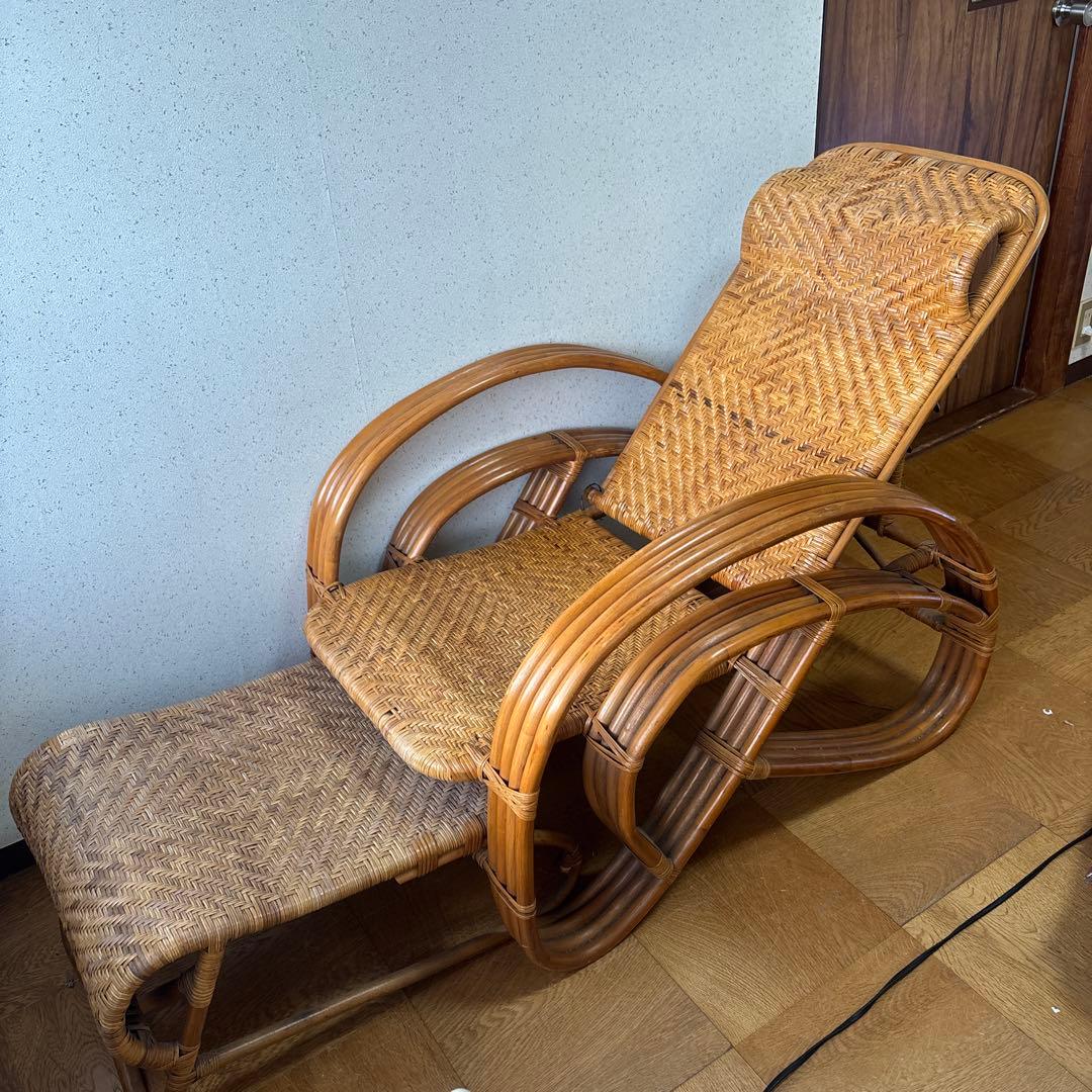 ラタン リクライニングチェア アームレスト付き