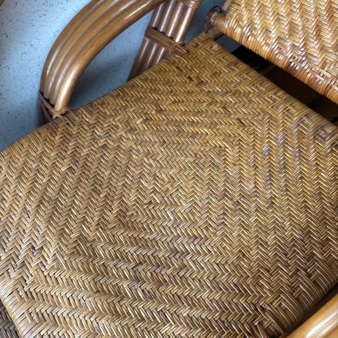 ラタン リクライニングチェア アームレスト付き