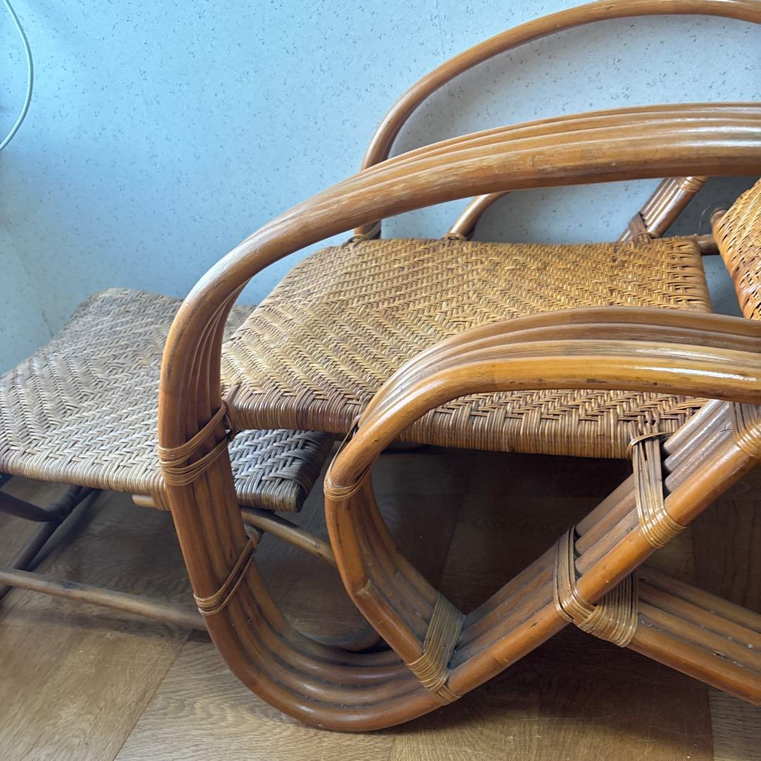 ラタン リクライニングチェア アームレスト付き