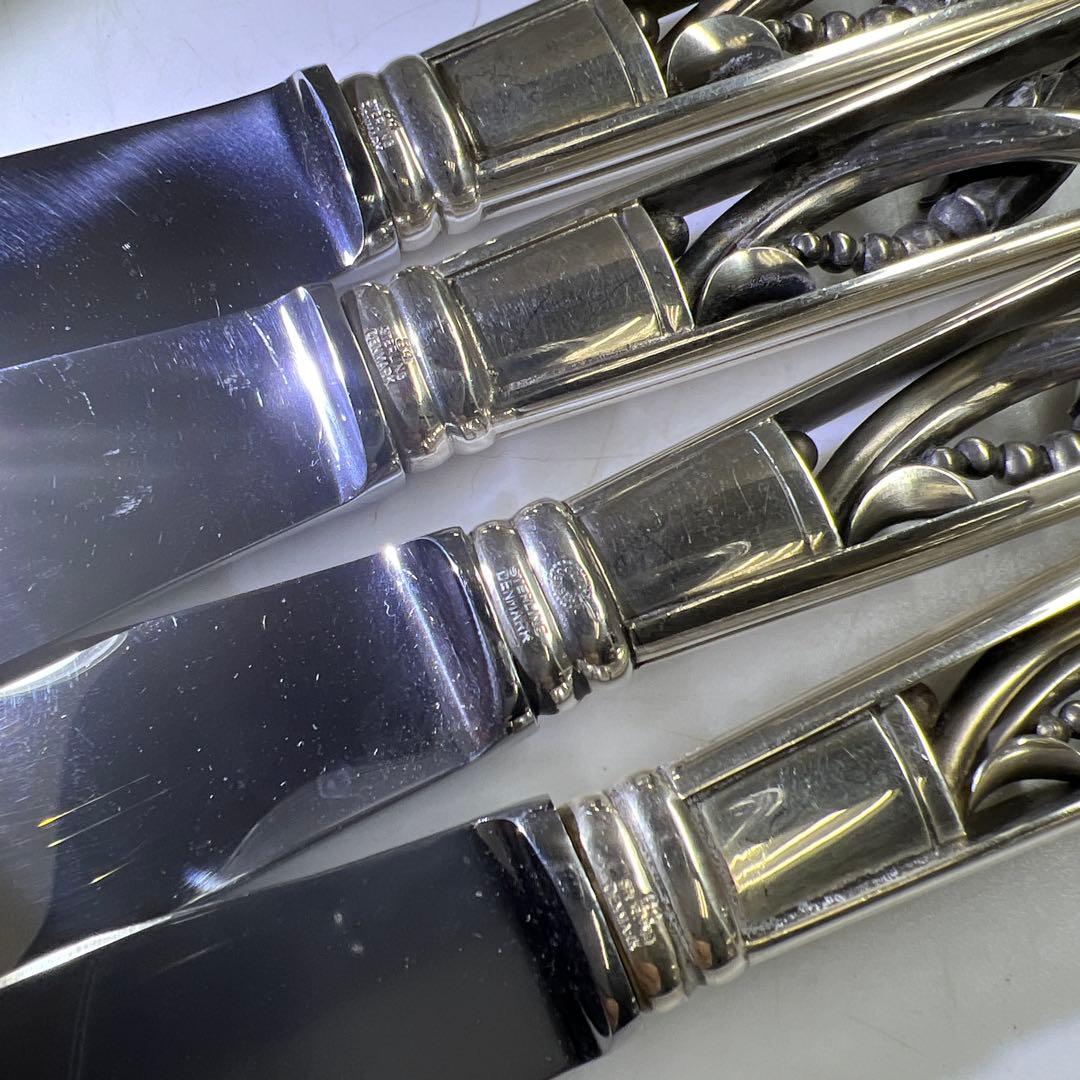 ジョージジェンセン最高級ブロッサムディナーナイフ4本　共袋327g 約19.5㎝