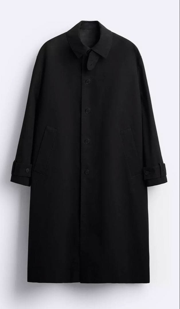 ZARA ロングコットントレンチコート 黒 メンズ
