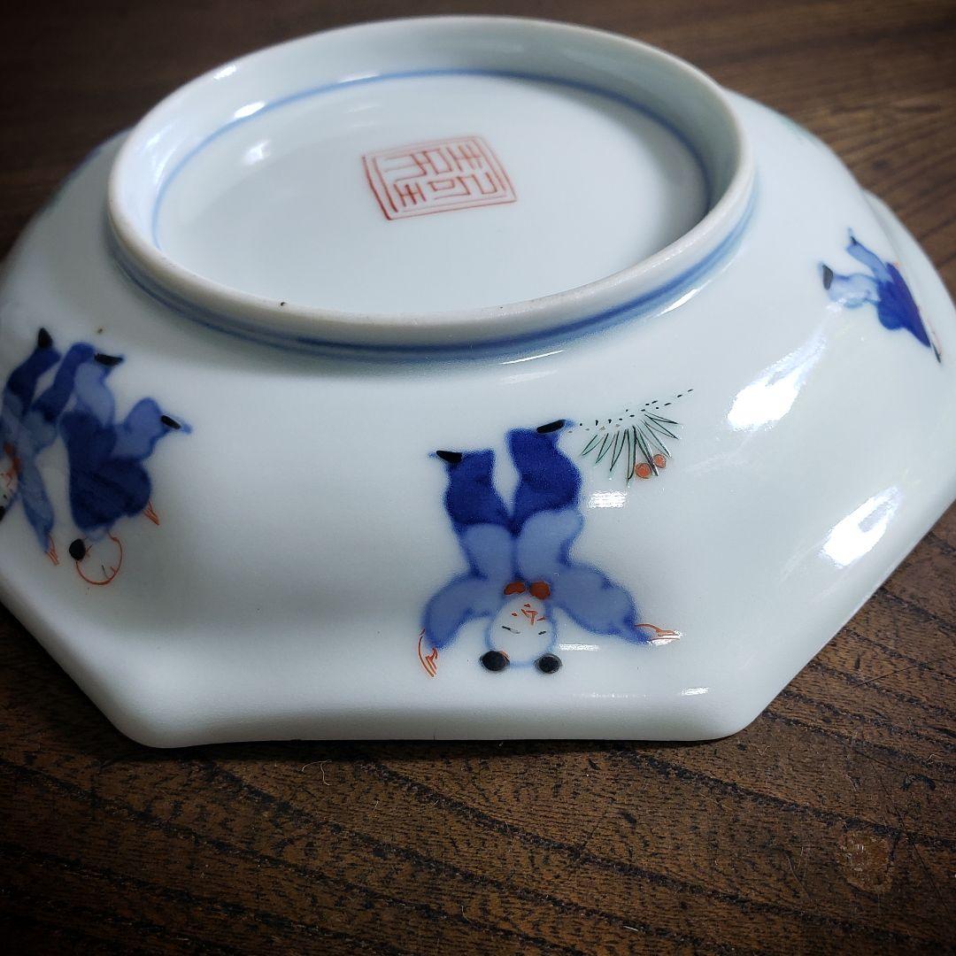 八角形　変形皿　無花果　色絵付　染付　中国童　柿右衛門様式　古伊万里　イ号