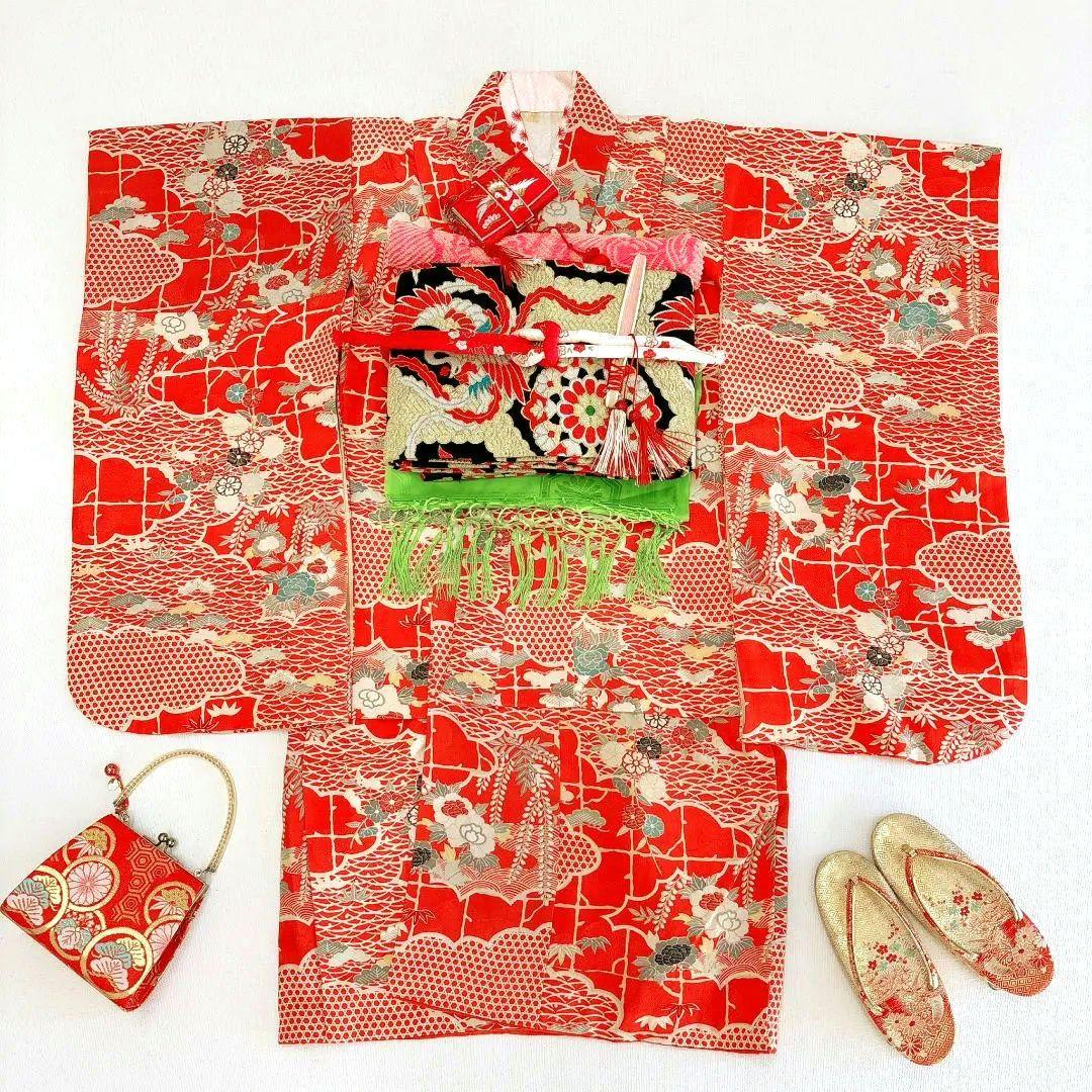 【昭和レトロセット】　七五三　7歳女の子　小物セット　朱地　51528