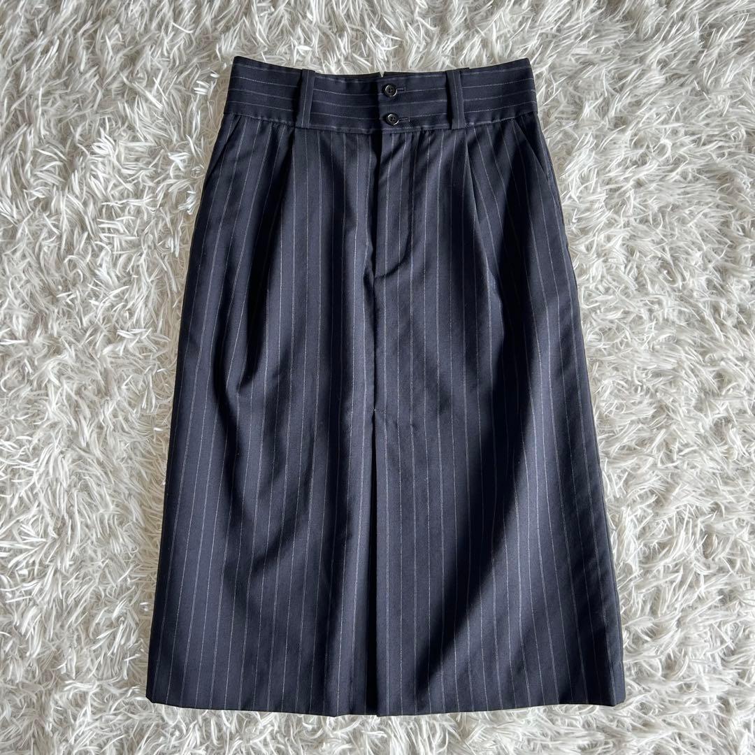 マーガレットハウエル　フォックスブラザーズ　スカート　ストライプ　紺　M