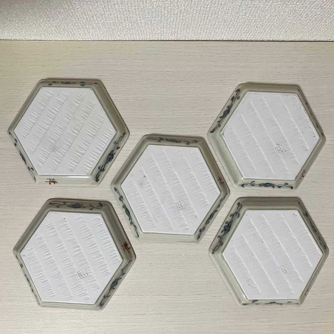 美品 林九郎窯 波佐見焼 六角小皿 5枚セット