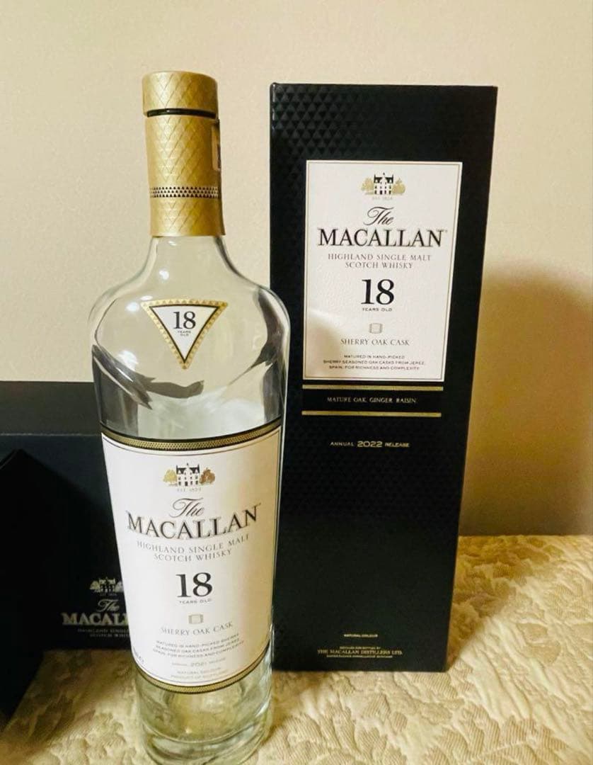 MACALLAN 18年 シングルモルトウイスキー 空き瓶箱付き グラス2個