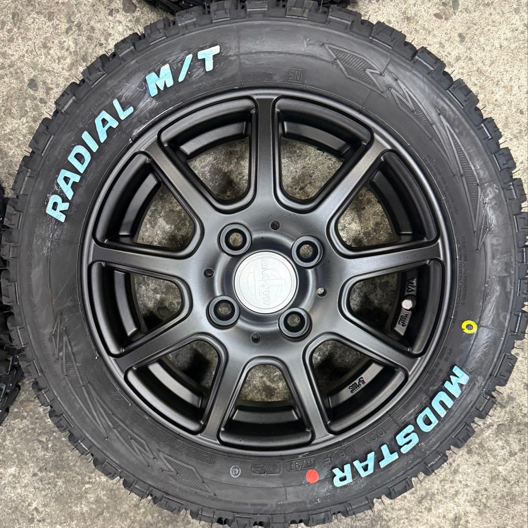 新品タイヤ！ホワイトレター 155/65R13 ホイールセット マッドスター