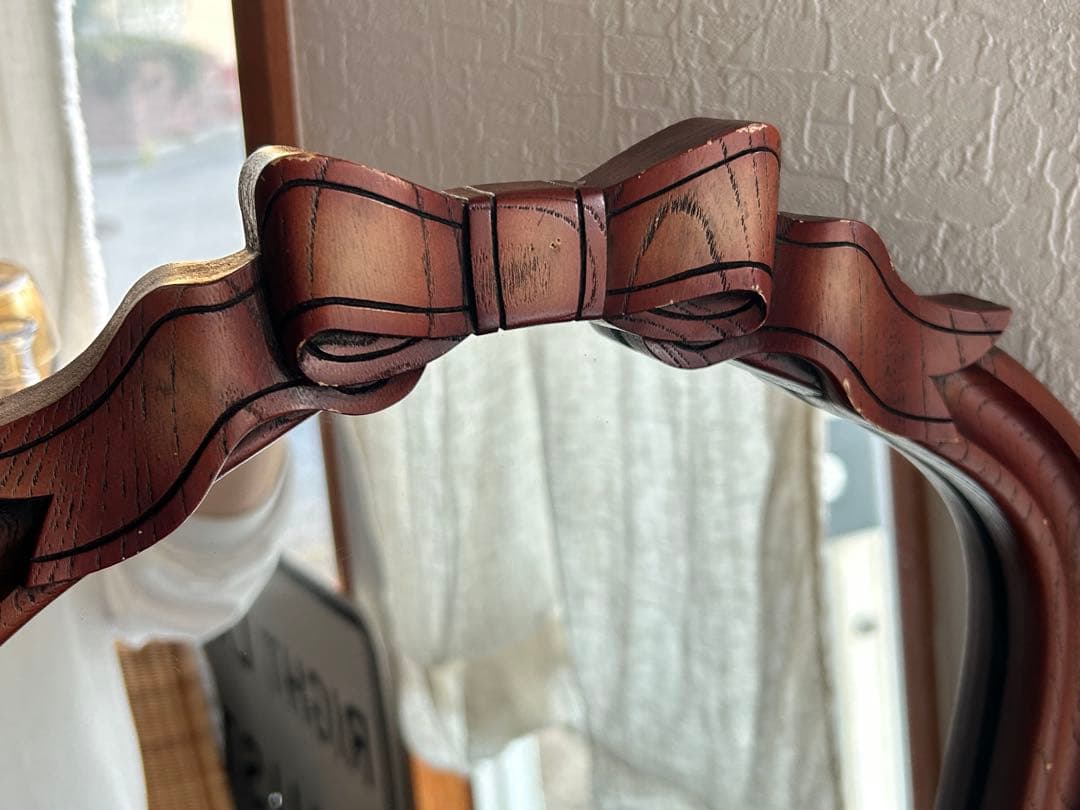 アンティーク　ニッカ　壁掛け鏡　リボン　ウォールミラー　昭和レトロ　ビンテージ