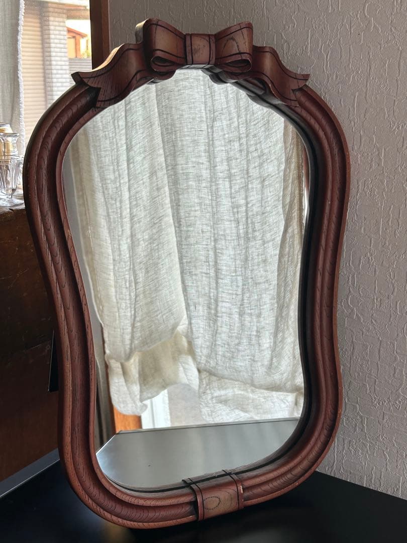 アンティーク　ニッカ　壁掛け鏡　リボン　ウォールミラー　昭和レトロ　ビンテージ