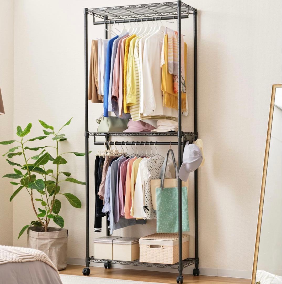 ドウシシャ ルミナス ノワール ハンガーラック 2段 幅81cm 組立説明書有り