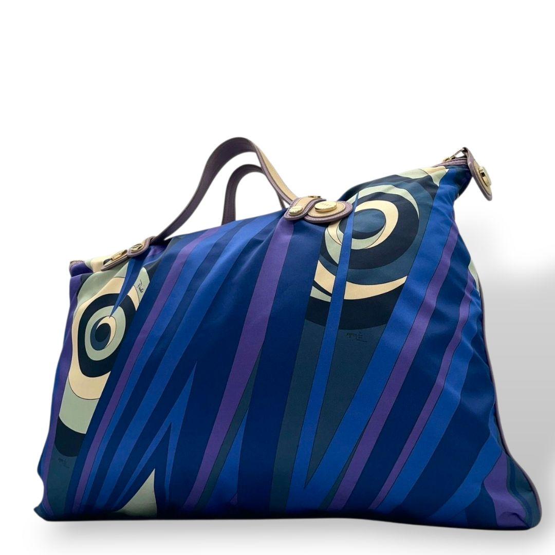 エミリオ・プッチ　ボストンバッグ　青　プッチ柄　ナイロン　レザー　大容量　s7