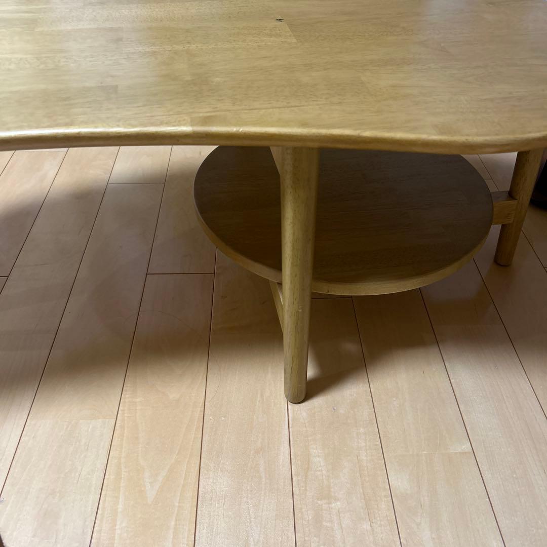 変形型の薄型リビングローテーブル　豆型テーブル　センターテーブル　ナチュラル美品