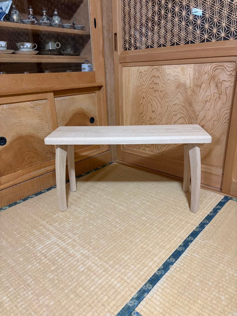 1334建具屋58年のおじいさんの手作り木製サイドテーブル、スツール