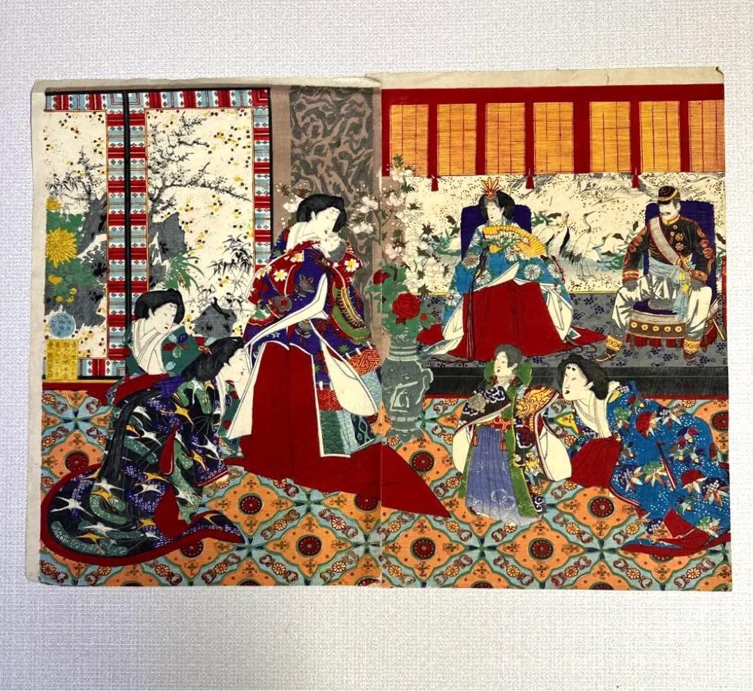 歌川豊宣　浮世絵　内裡模様雛俤　錦絵　版画　２枚セット