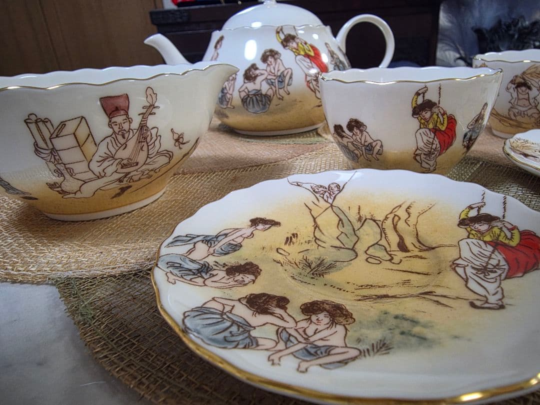 希少李朝民画MONKID 陶磁器煎茶セット