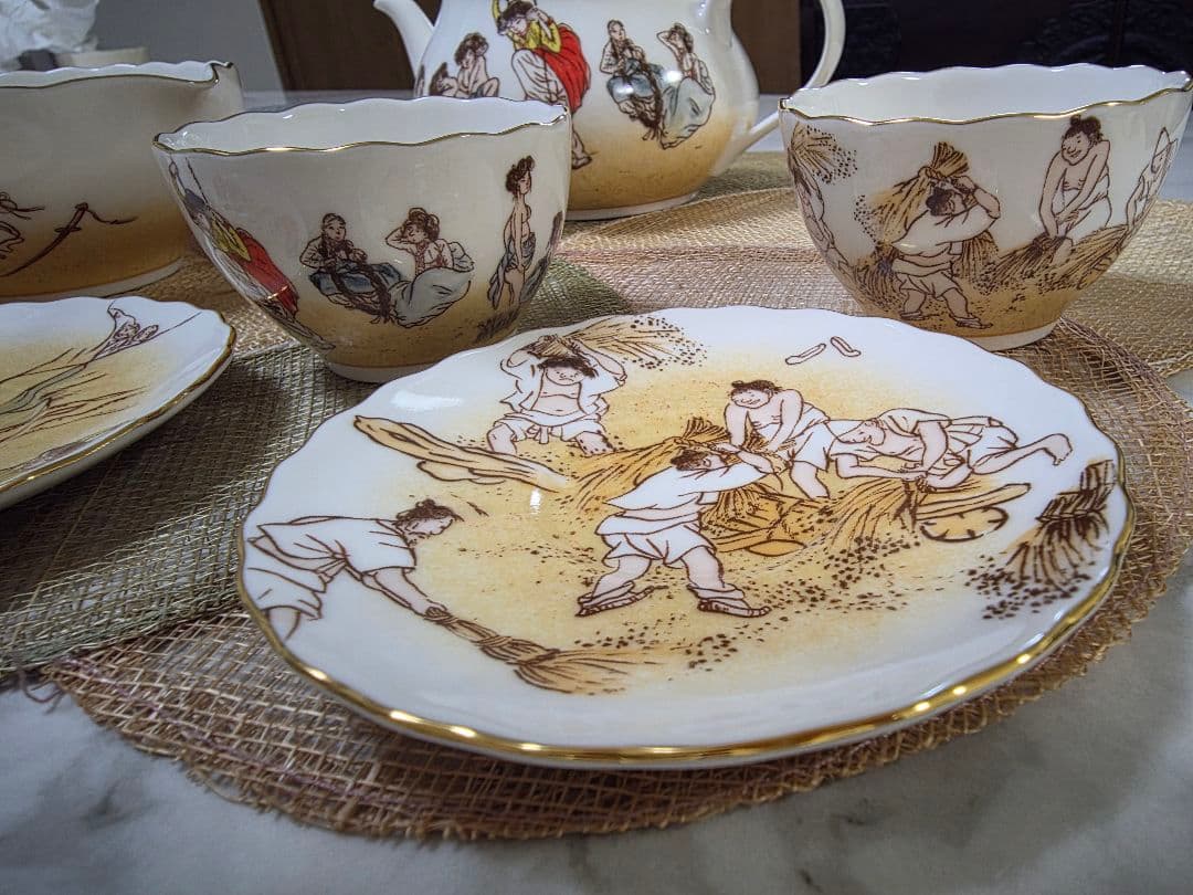 希少李朝民画MONKID 陶磁器煎茶セット