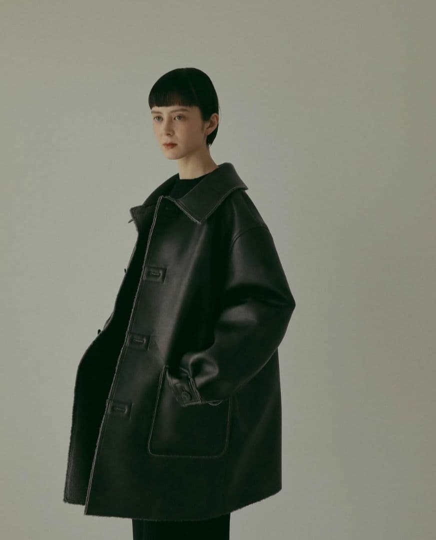 あん think fur_Eco Leather Jacket black