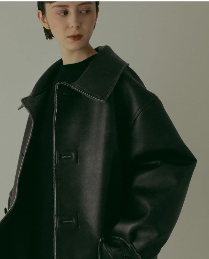 あん think fur_Eco Leather Jacket black