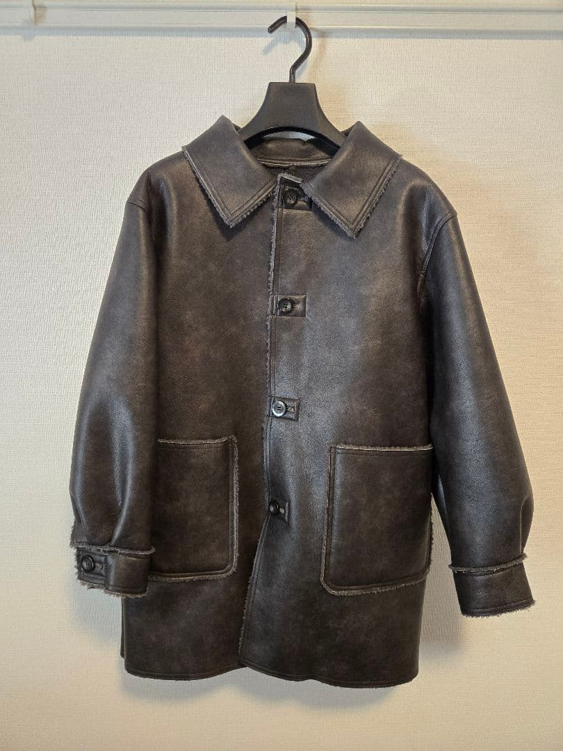 あん think fur_Eco Leather Jacket black