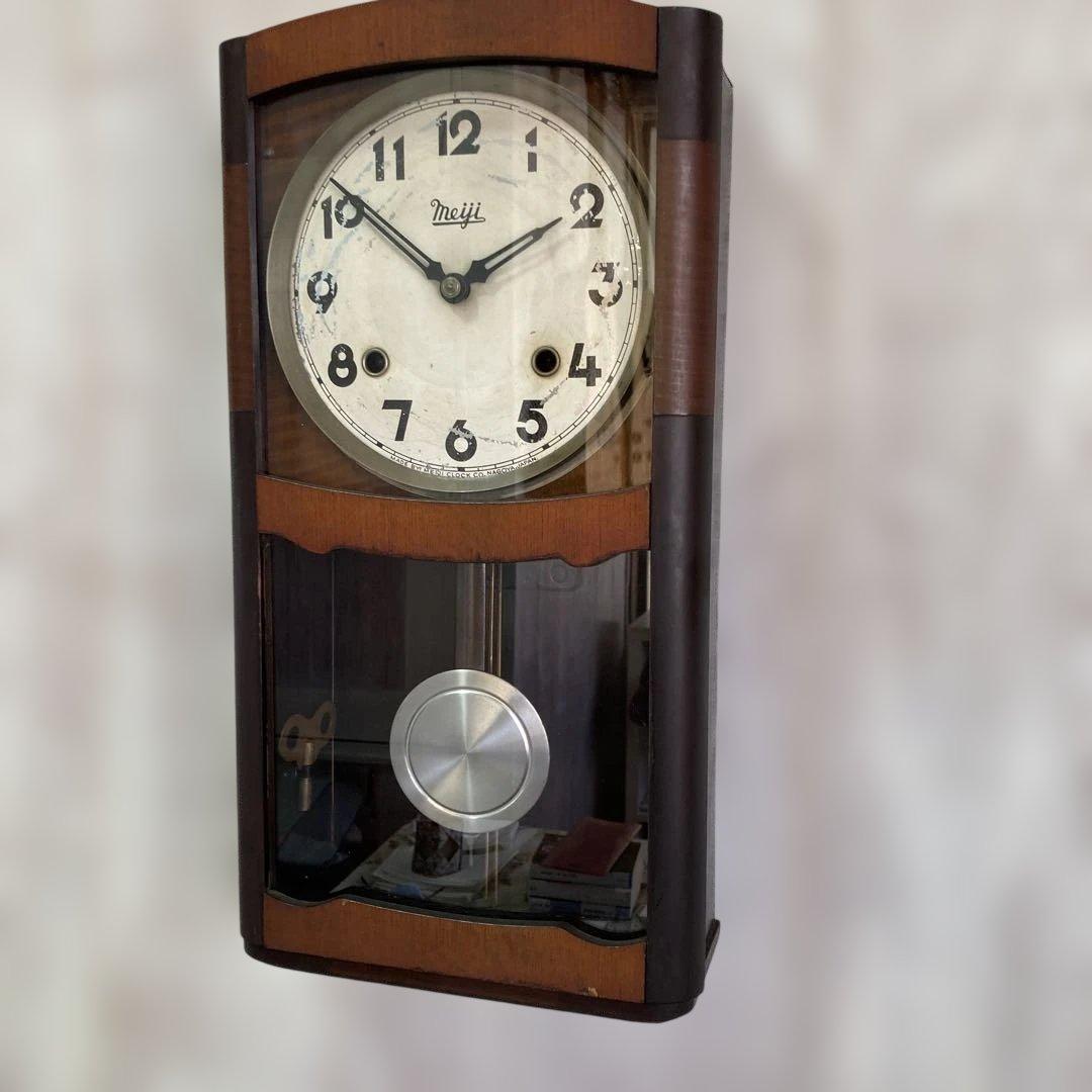 ゼンマイ式振り子時計　明治時計社　ボンボン時計　実働　昭和レトロ　ビンテージ