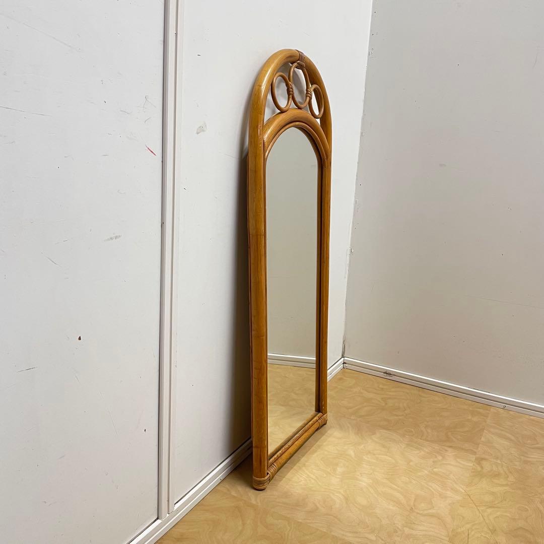 Hoshi 籐 ラタン アーチ型ミラー 鏡 壁掛け 姿見 ビンテージ