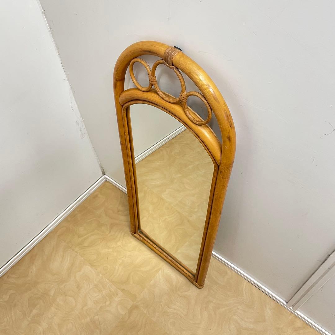 Hoshi 籐 ラタン アーチ型ミラー 鏡 壁掛け 姿見 ビンテージ