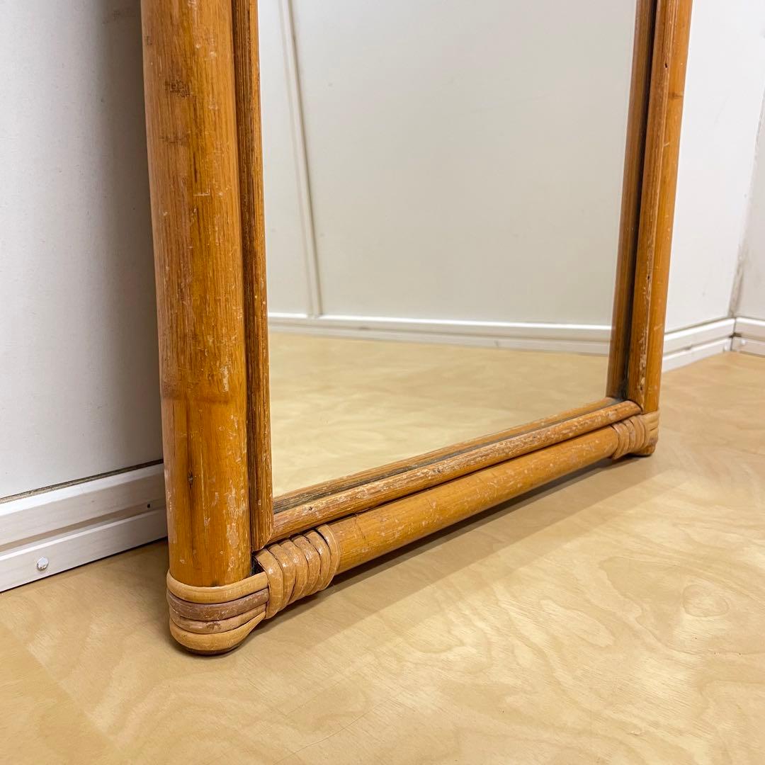 Hoshi 籐 ラタン アーチ型ミラー 鏡 壁掛け 姿見 ビンテージ