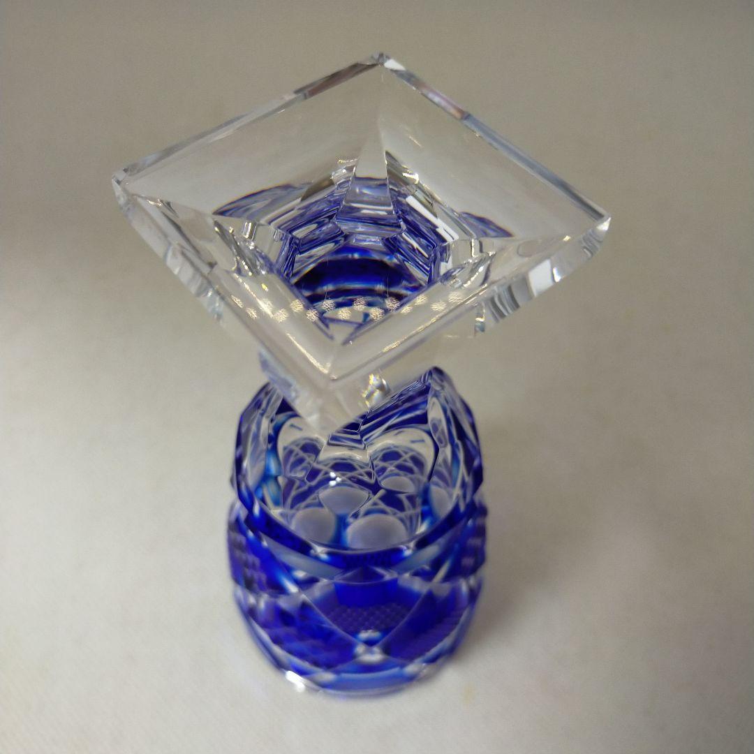 薩摩切子　薩摩ガラス工芸「島津薩摩切子」復元脚付杯（中）cut65　藍　現行品