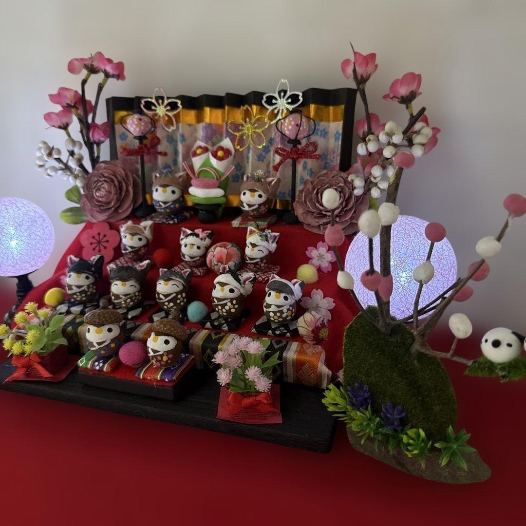 どんぐりアート♡ねこ帽子お雛様オブジェ＆春のオブジェ♡