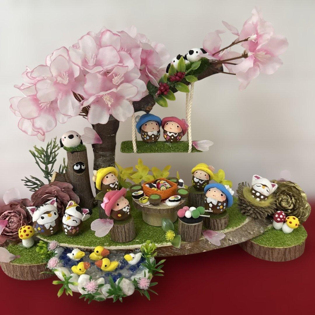 どんぐりアート♡ねこ帽子お雛様オブジェ＆春のオブジェ♡