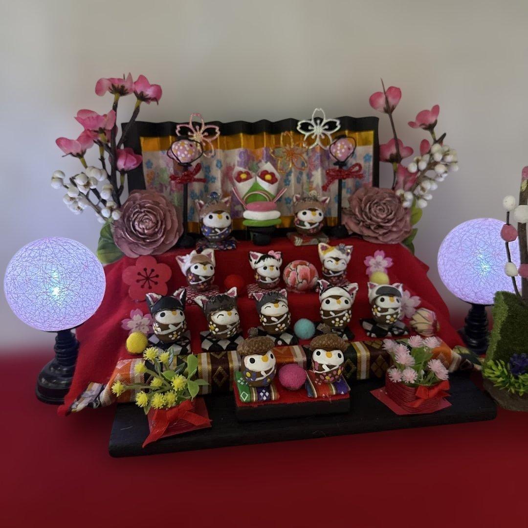 どんぐりアート♡ねこ帽子お雛様オブジェ＆春のオブジェ♡