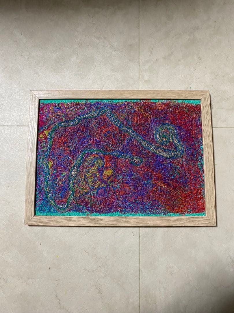 多色刺繍アート作品　believe open the heart