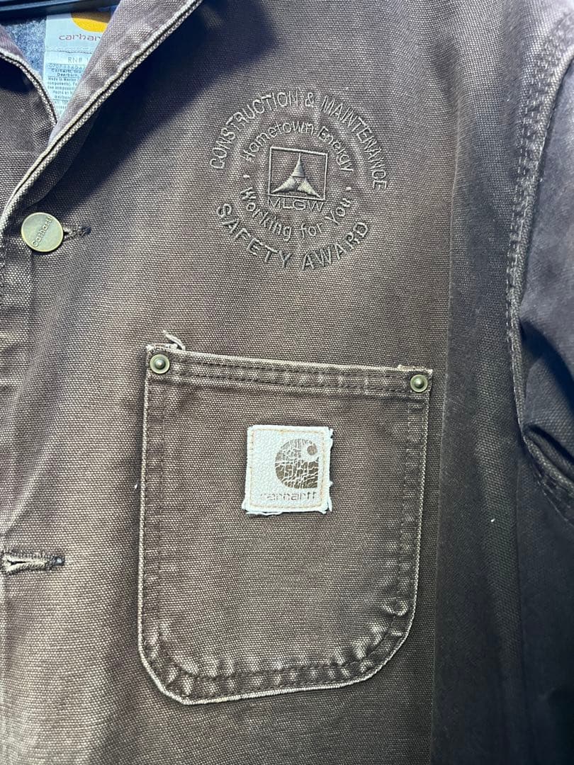 Carhartt チョアコート デトロイトジャケット 企業ロゴ　ブラウン 焦げ茶