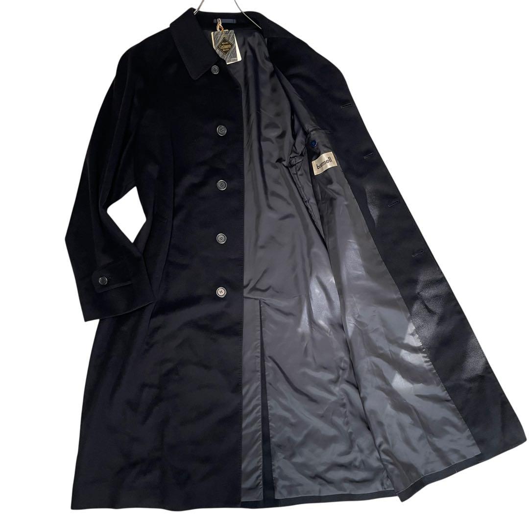 【カシミヤ60%×未使用に近い×日本製】マキシ丈比翼チェスターコート 濃紺 XL