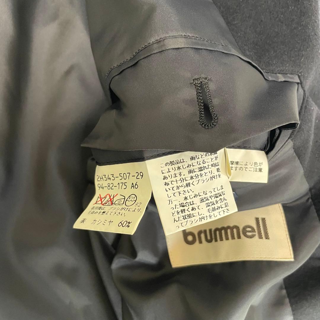 【カシミヤ60%×未使用に近い×日本製】マキシ丈比翼チェスターコート 濃紺 XL