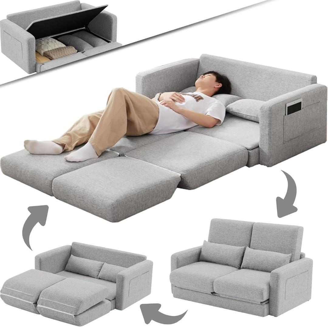 ソファ 2人掛け 収納付き ファブリック 両側に肘掛け付き カウチソファー