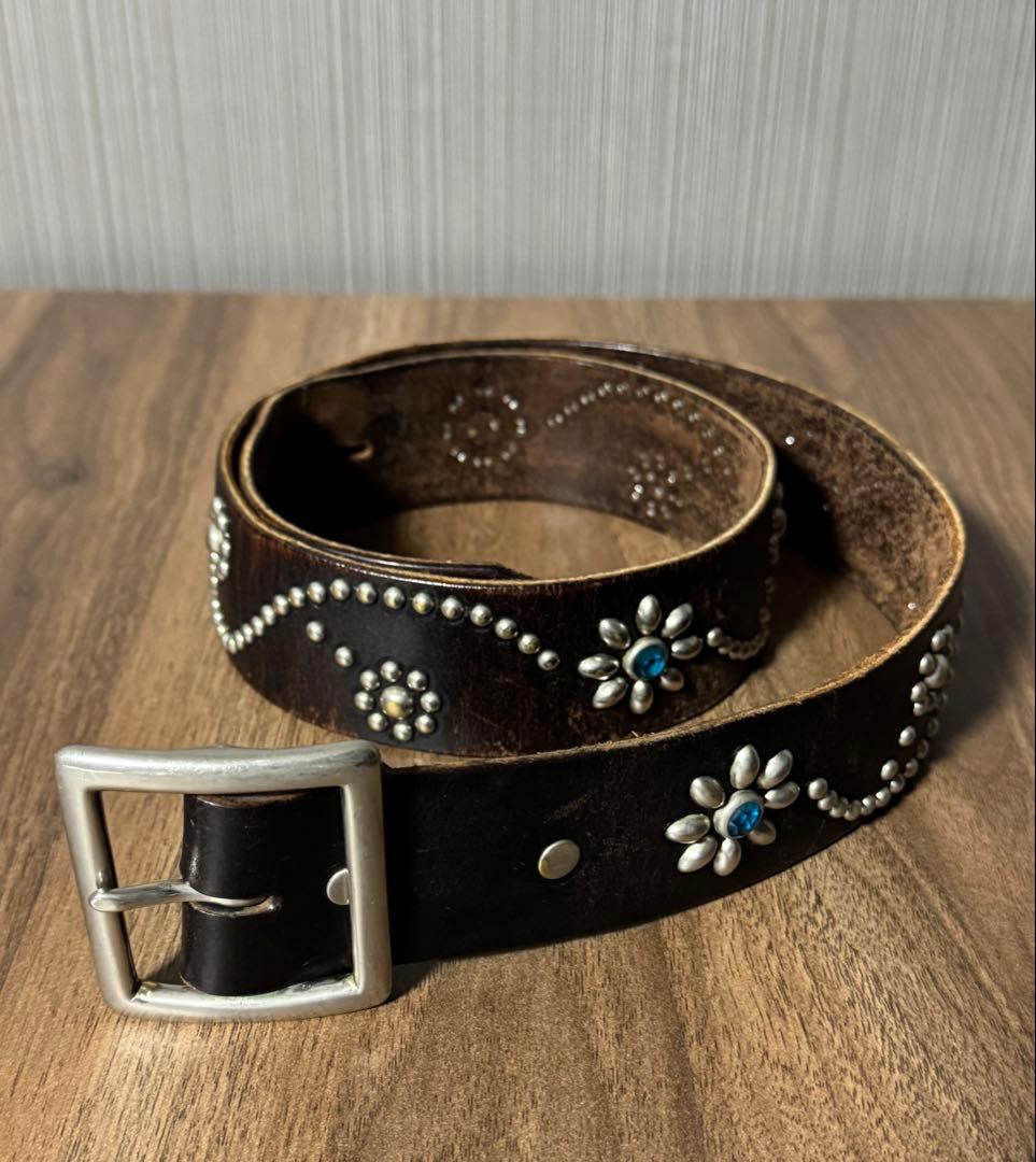 32 インチ HTC フラワースタッズ ブルーストーン レザーベルト ブラウン