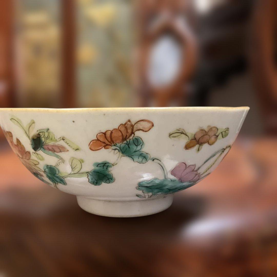 中国　民国時代の花柄 飯碗