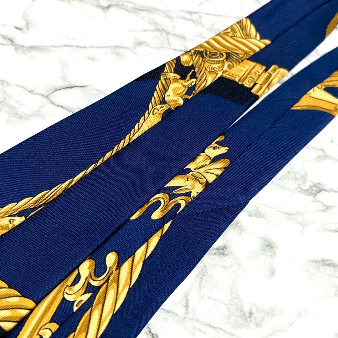 ✨未使用✨エルメス　スカーフ柄③ ネイビー✖️ゴールド　ネクタイ