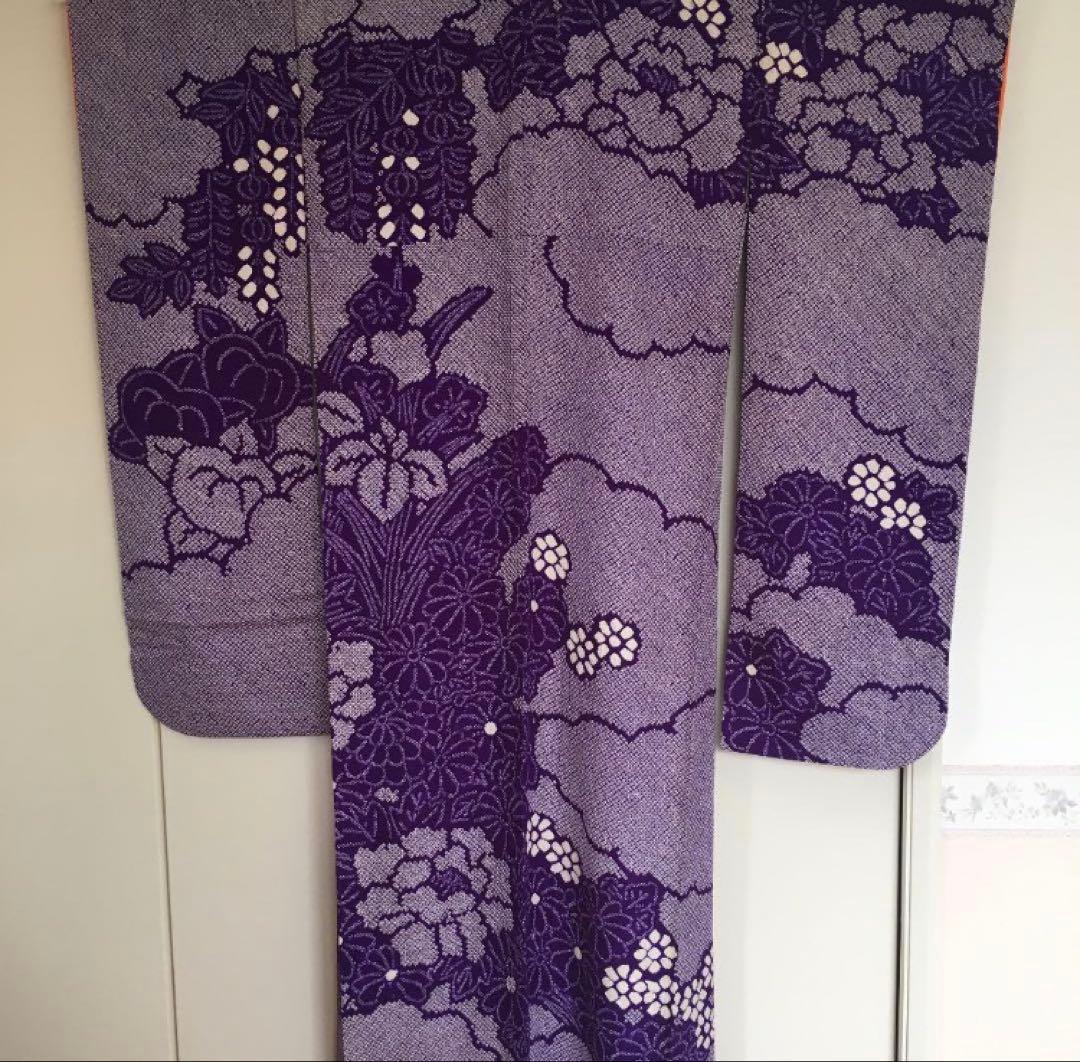 着物 総絞り振袖 花柄古典柄 紫 成人式