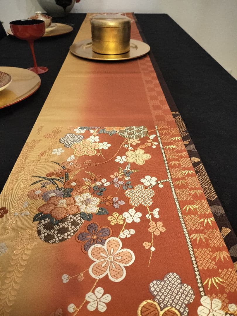 A928★逸品‼️ ひな祭り‼️正絹テーブルランナー2m14cm