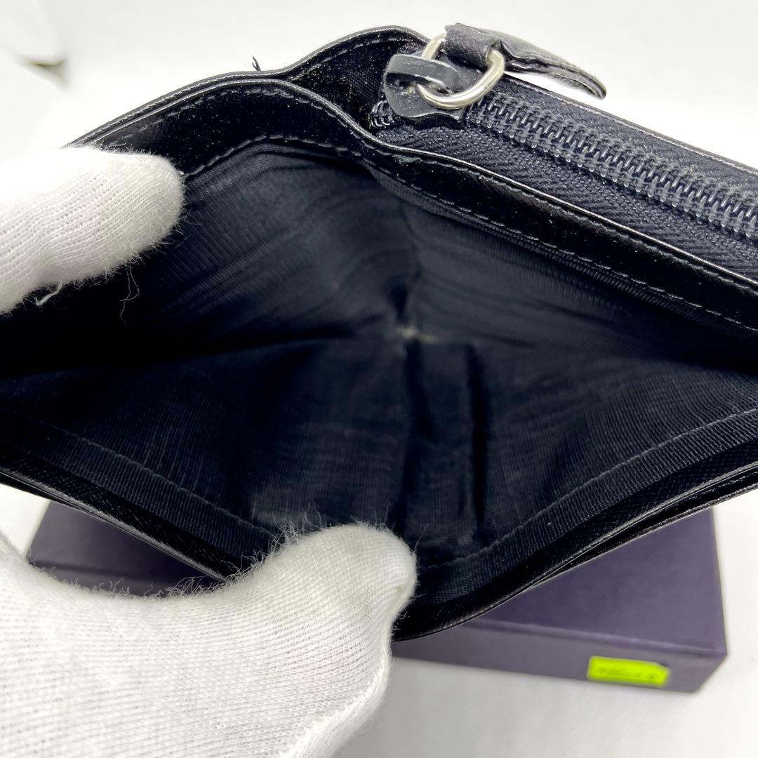 箱付き/入手困難✨プラダ 二つ折り財布 三角ロゴ サフィアーノ ブラック レザー