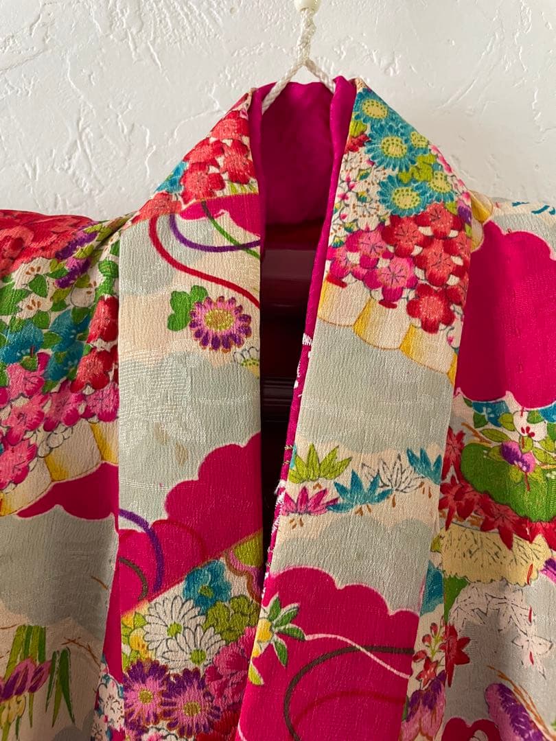 七五三　3歳　アンティークお着物セット　ハンドメイド　正絹総絞りの被布コーデ